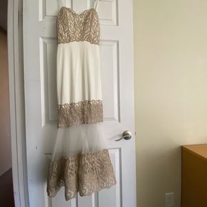 Gold and white mermaid lace sparkle evening gown